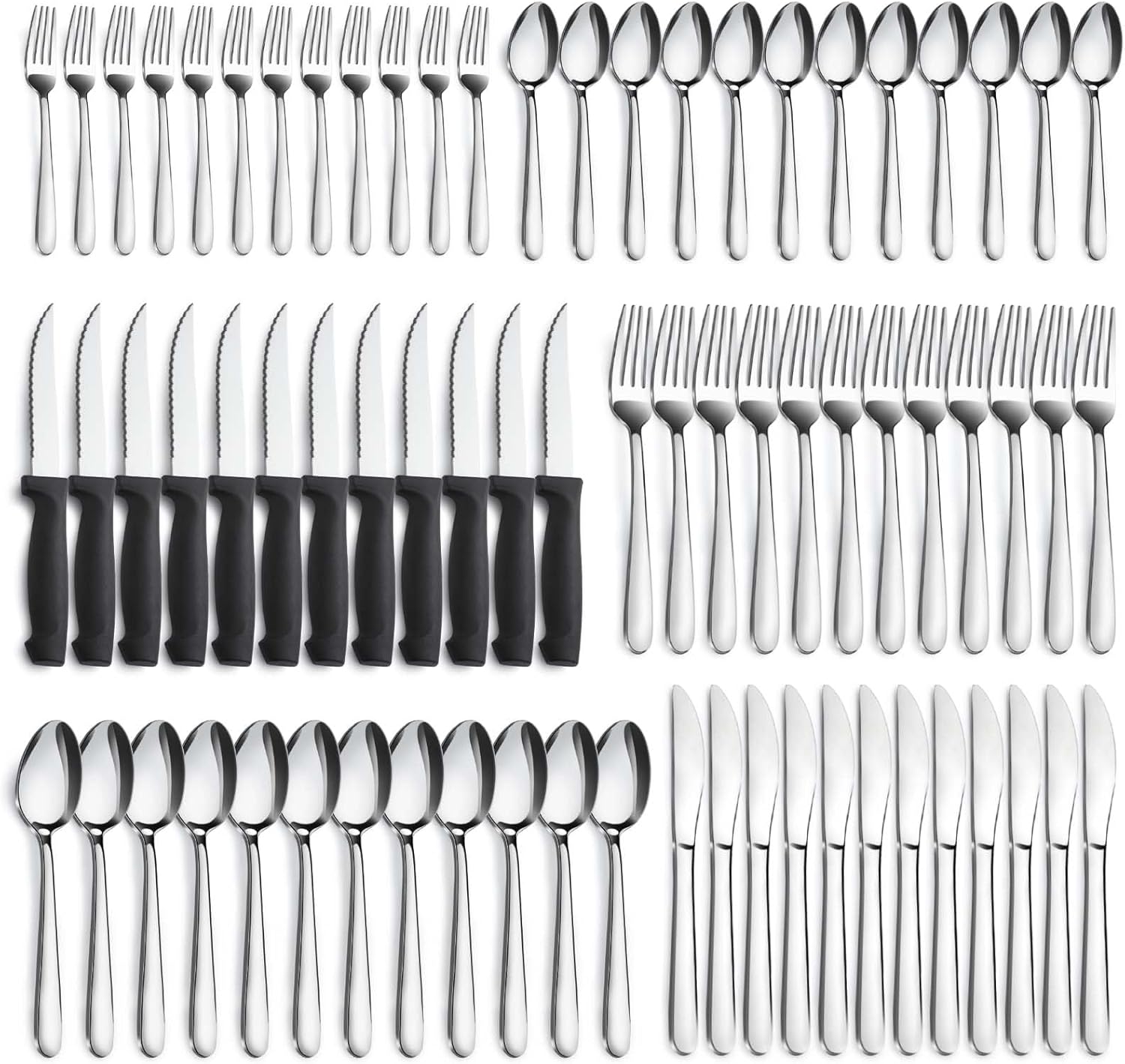 Premium 72-Piece Silverware Set for 12 – Stainless Steel Flatware with Elegant Design, Durable & Rust-Resistant