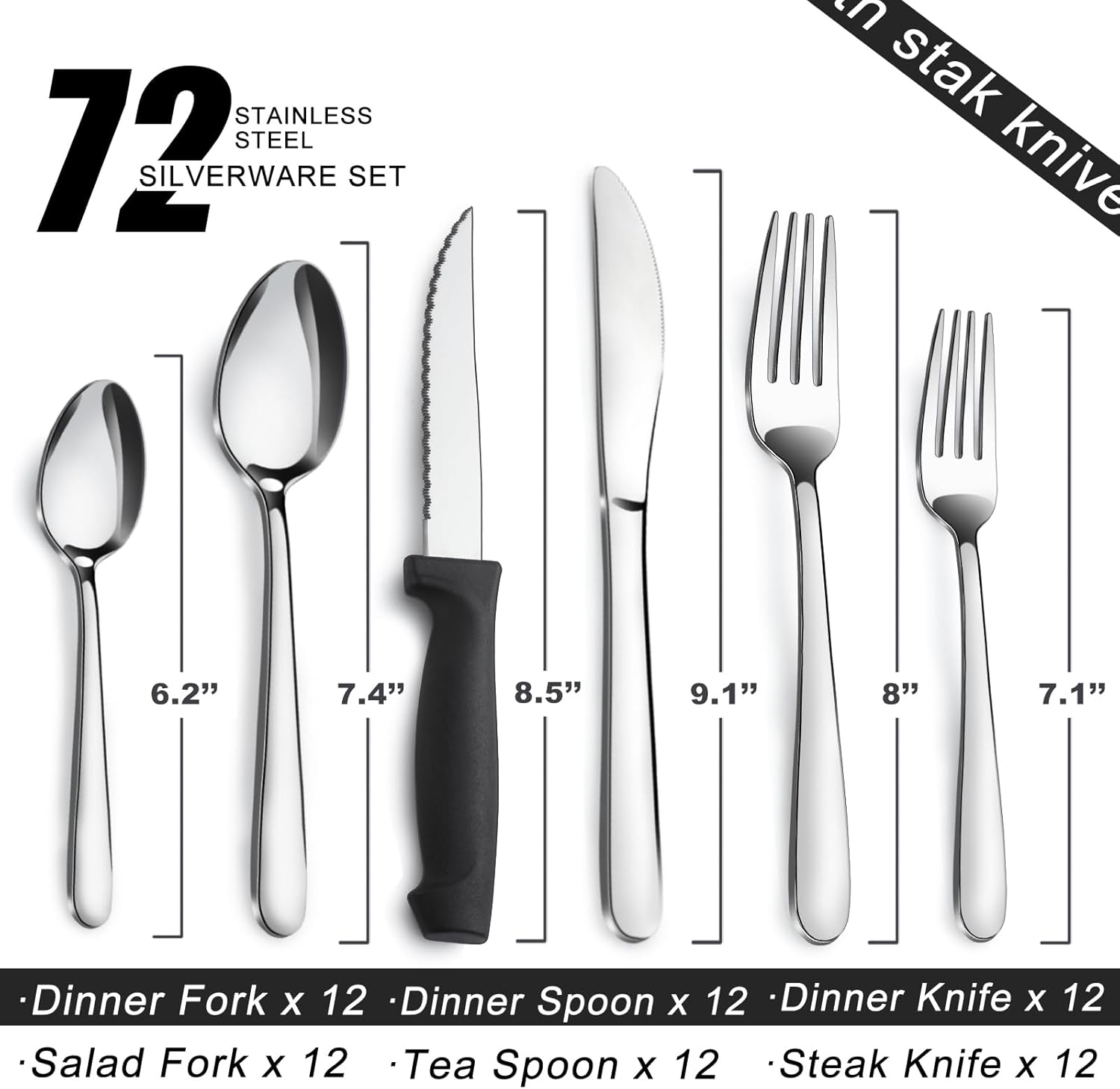Premium 72-Piece Silverware Set for 12 – Stainless Steel Flatware with Elegant Design, Durable & Rust-Resistant